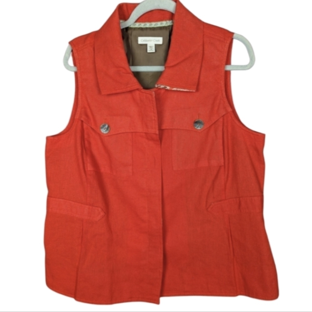 Coldwater Creek 1X vest in orange with olive green lining like new